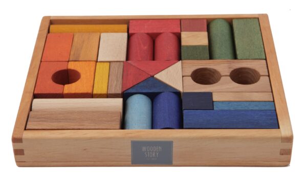 Wooden Story Rainbow Blocks in Tray 30 pieces