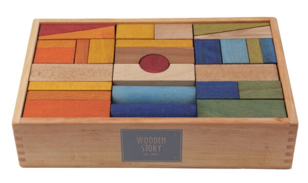 Wooden Story Rainbow Blocks in Tray XL 63 pieces